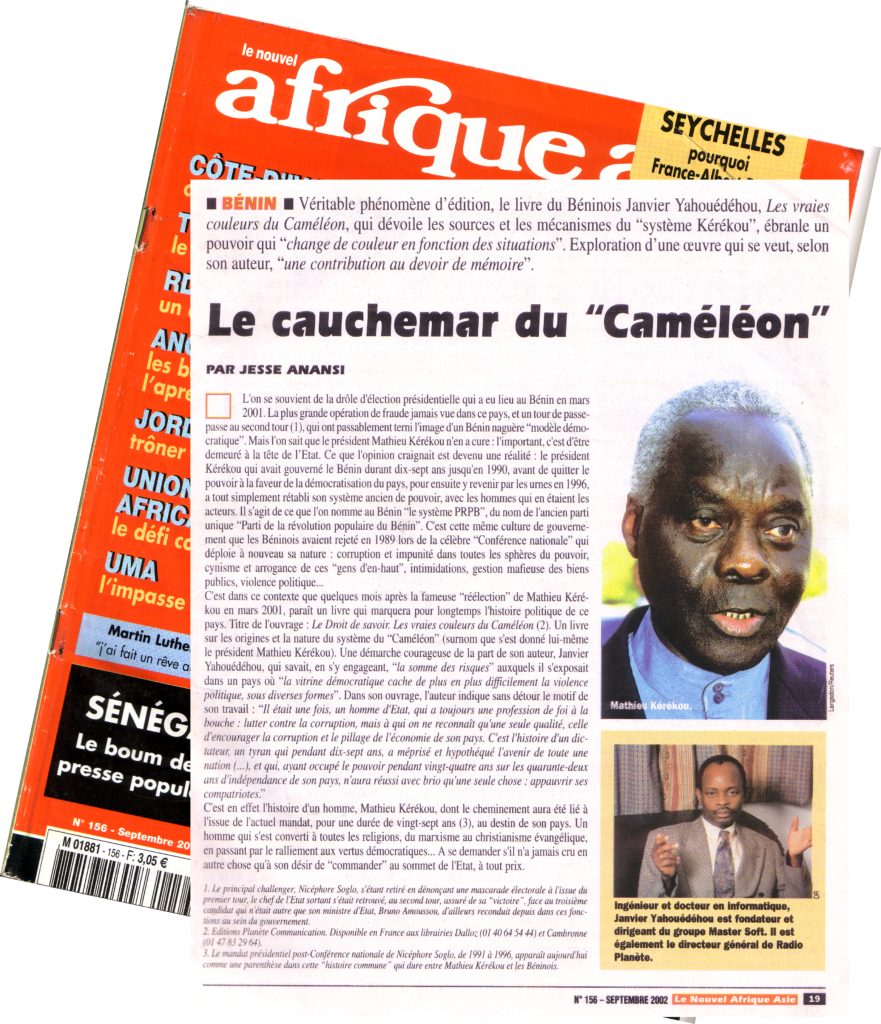 Janvier Yahouédéou, le cauchemar du caméléon – Magazine Afrique- Asie Septembre 2002